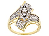 White Cubic Zirconia Rhodium Over Sterling Silver And 1k Yellow Gold Ring 1.37ctw