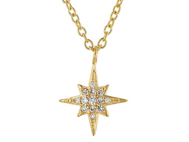 White Cubic Zirconia 1K Yellow Gold Star Necklace 0.10ctw