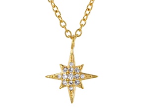 White Cubic Zirconia 1K Yellow Gold Star Necklace 0.10ctw