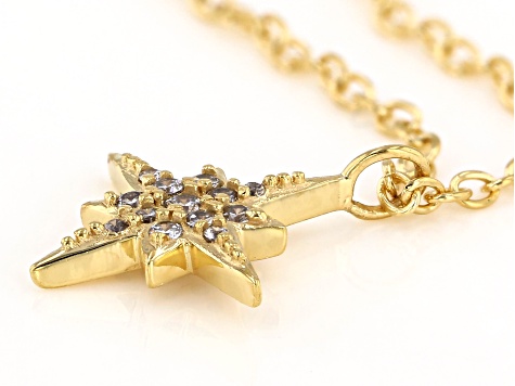 White Cubic Zirconia 1K Yellow Gold Star Necklace 0.10ctw