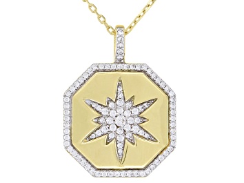Picture of White Cubic Zirconia 1k Yellow Gold Star Pendant With Chain 0.96ctw