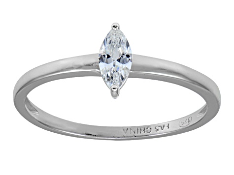 Cubic Zirconia Marquise Rhodium Over Sterling Silver Solitaire Ring .39ct