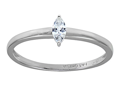White Cubic Zirconia Marquise Rhodium Over Sterling Silver Solitaire Ring .25ctw