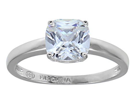 White Cubic Zirconia Rhodium Over Sterling Silver Solitaire Ring