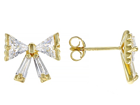 White Cubic Zirconia 18k Yellow Gold Over Sterling Silver Bow Earrings 3.51ctw