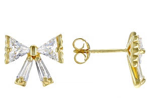 White Cubic Zirconia 18k Yellow Gold Over Sterling Silver Bow Earrings 3.51ctw