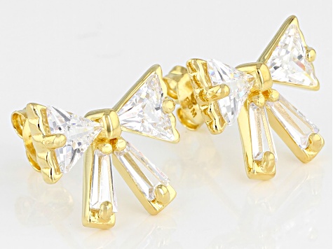 White Cubic Zirconia 18k Yellow Gold Over Sterling Silver Bow Earrings 3.51ctw