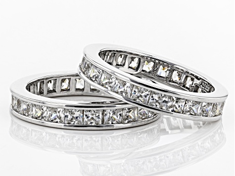 White Cubic Zirconia Rhodium Over Sterling Silver Eternity Band Ring ...