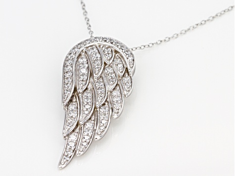 White Cubic Zirconia Rhodium Over Sterling Silver Angel Wing Pendant With Chain 1.85ctw