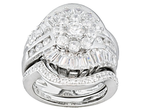 White Cubic Zirconia Brilliant Cut Rhodium Over Sterling Silver Ring With Wrap 3.71ctw