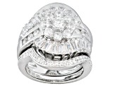 White Cubic Zirconia Brilliant Cut Rhodium Over Sterling Silver Ring With Wrap 3.71ctw