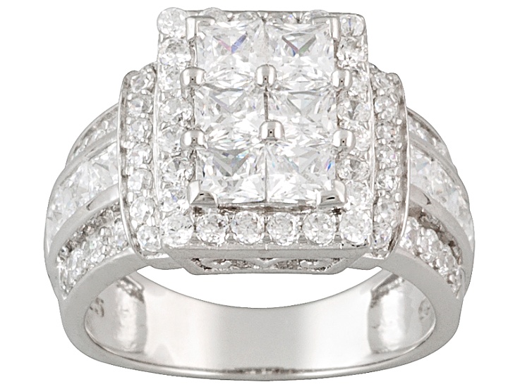 【格安saleスタート】 Cubic Zirconia Rhodium Over Silver Ring 3.26ctw (2.44ctw DEW ブレスレット・バングル