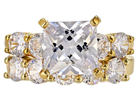 White Cubic Zirconia  18k yellow gold over silver. 5-Stone Band