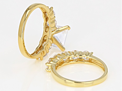 White Cubic Zirconia  18k yellow gold over silver. 5-Stone Band