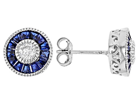 Lab Created Blue Spinel And White Cubic Zirconia Rhodium Over Silver Ring & Earrings 3.09ctw