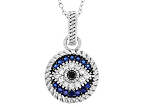 White Cubic Zirconia with Black & Blue Nanocrystal Rhodium Over Silver Pendant 0.86ctw