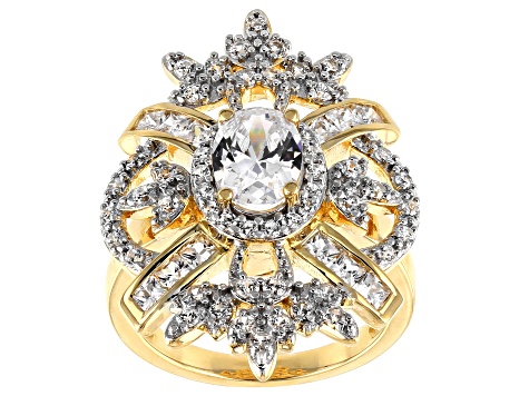 White Cubic Zirconia 18k Yellow Gold Over Sterling Silver Ring 3.95ctw