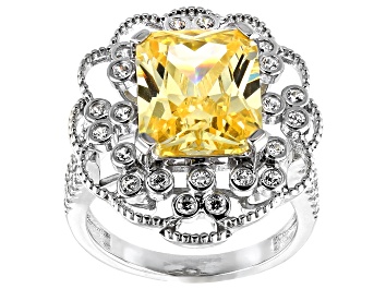 Picture of Canary and White Cubic Zirconia Rhodium Over Sterling Silver Ring 12.68ctw