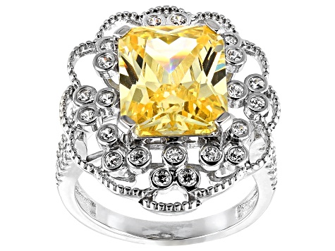 Canary and White Cubic Zirconia Rhodium Over Sterling Silver Ring 12.68ctw