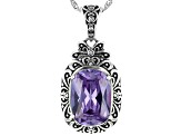 Purple Cubic Zirconia Rhodium Over Sterling Silver Pendant With Chain 13.70ctw