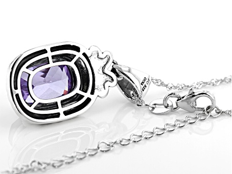 Purple Cubic Zirconia Rhodium Over Sterling Silver Pendant With Chain 13.70ctw