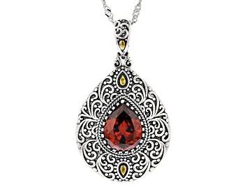 Picture of Red Cubic Zirconia Rhodium Over Sterling Silver Pendant With Chain 3.98ctw