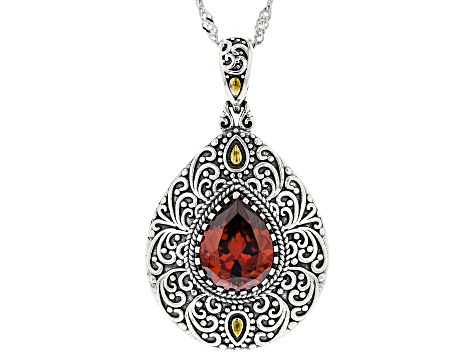 Red Cubic Zirconia Rhodium Over Sterling Silver Pendant With Chain 3.98ctw