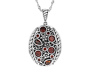 Picture of Red Cubic Zirconia Rhodium Over Sterling Silver Pendant With Chain 2.73ctw