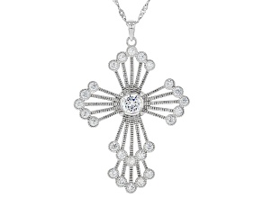 White Cubic Zirconia Rhodium Over Sterling Silver Cross Pendant With Chain 4.44ctw