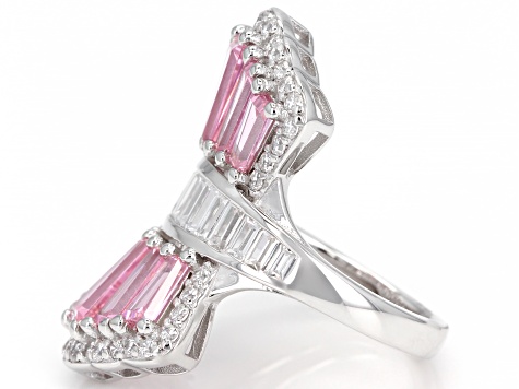Pink and White Cubic Zirconia Rhodium Over Sterling Silver Ring 8.44ctw