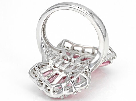 Pink and White Cubic Zirconia Rhodium Over Sterling Silver Ring 8.44ctw