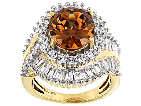 Brown and White Cubic Zirconia 18k Yellow Gold Over Sterling Silver Ring 13.24ctw