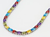 Blue,Purple,Green,Yellow,Red Cubic Zirconia Rhodium Over Sterling Necklace 52.05ctw