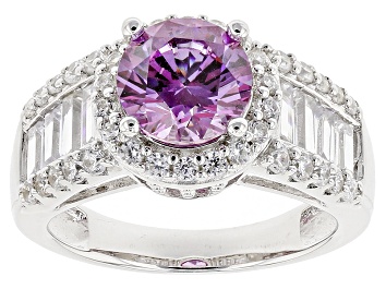 Picture of Purple Zirconia & White Cubic Zirconia Rhodium Over Sterling Silver Ring 5.71ctw