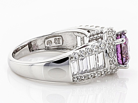 Purple Zirconia & White Cubic Zirconia Rhodium Over Sterling Silver Ring 5.71ctw