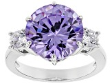 Purple And White Cubic Zirconia Rhodium Over Sterling Silver Ring 9.89ctw