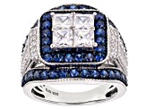 Blue & White Cubic Zirconia Rhodium Over Sterling Silver Ring 6.21ctw
