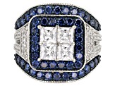 Blue & White Cubic Zirconia Rhodium Over Sterling Silver Ring 6.21ctw