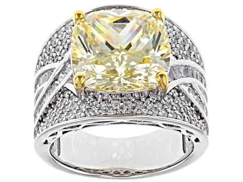 Yellow & White Cubic Zirconia Rhodium Over Sterling Silver Center Design Ring 5.27ctw