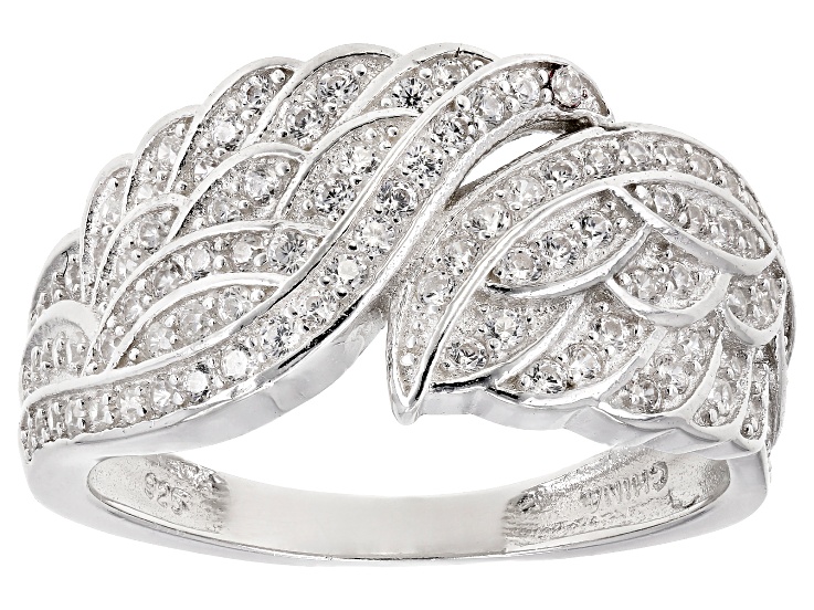 White Cubic Zirconia Rhodium Over Sterling Silver Angel Wing Ring 1.09ctw