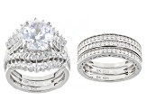 White Cubic Zirconia Rhodium Over Silver Ring With Two Guards & Band 11.70ctw