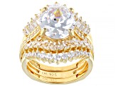White Cubic Zirconia 18k Yellow Gold Over Sterling Silver Ring With Two Guards & Band