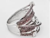 Brown And White Cubic Zirconia Rhodium Over Sterling Silver Cluster Ring 3.23ctw