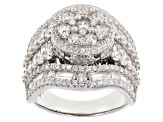 White Cubic Zirconia Rhodium Over Sterling Silver Cluster Ring 6.65ctw