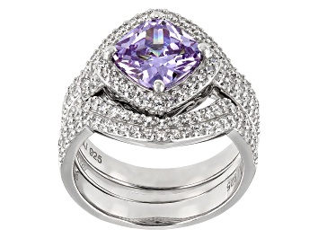 Picture of Purple & White Cubic Zirconia Rhodium Over Sterling Silver Ring With Bands 6.35ctw