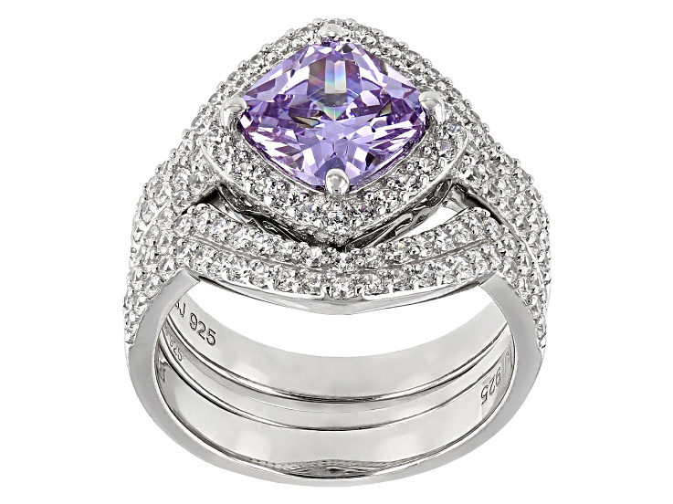 Purple & White Cubic Zirconia Rhodium Over Sterling Silver Purple & White Cubic Zirconia Rhodium Over Sterling Silver