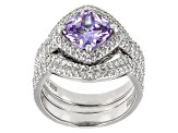 Purple & White Cubic Zirconia Rhodium Over Sterling Silver Ring With Bands 6.35ctw