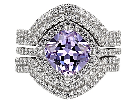 Purple & White Cubic Zirconia Rhodium Over Sterling Silver Ring With Bands 6.35ctw