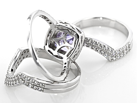 Purple & White Cubic Zirconia Rhodium Over Sterling Silver Ring With Bands 6.35ctw