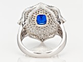 Lab Blue Spinel & White Cubic Zirconia Rhodium Over Sterling Silver Ring 3.56ctw